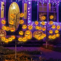 Outdoor Halloween Pathway Lights Decor 2 Pack 40 Led Halloween Pumpkin Stake Lights Solar Powered Indoor And Outdoor Party Hom