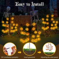 Outdoor Halloween Pathway Lights Decor 2 Pack 40 Led Halloween Pumpkin Stake Lights Solar Powered Indoor And Outdoor Party Hom