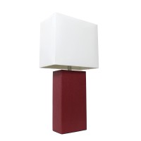 Elegant Designs Lt1025Red Modern Leather Table Lamp With White Fabric Shade Red