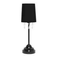 Simple Designs Lt3018Blk Table Lamp With Fabric Shade And Hanging Acrylic Beads Black