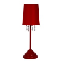 Simple Designs Lt3018Red Table Lamp With Fabric Shade And Hanging Acrylic Beads Red