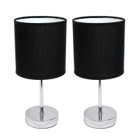 Simple Designs Lt2007Blk2Pk Chrome Mini Basic Table Lamp With Fabric Shade 2 Pack Set Black