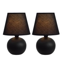 Simple Designs Lt2008Blk2Pk Mini Ceramic Globe Table Lamp 2 Pack Set With Matching Fabric Shade Black