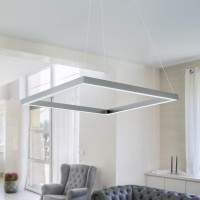 Integrated Led Pendant Light Square Height Adjustable Chandelier In Silver