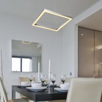 Integrated Led Pendant Light Square Height Adjustable Chandelier In Silver