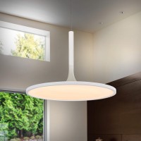 Integrated Led Pendant Light Height Adjustable Disc Chandelier In White