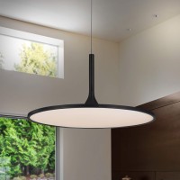 Integrated Led Pendant Light Height Adjustable Disc Chandelier In Black