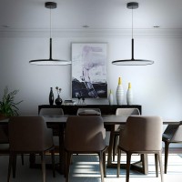 Integrated Led Pendant Light Height Adjustable Disc Chandelier In Black