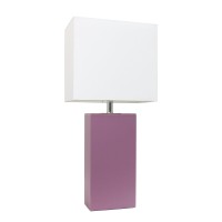 Elegant Designs Lt1025Prp Modern Leather Table Lamp With White Fabric Shade Purple