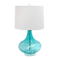 Elegant Designs Lt3214Blu Glass Table Lamp With Fabric Shade Light Blue