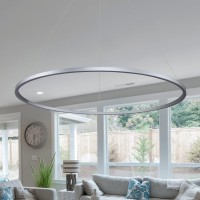 Integrated Led Chandelier Height Adjustable Circular Pendant Light In Silver