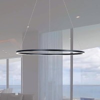 Integrated Led Chandelier Height Adjustable Circular Pendant Light In Black