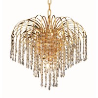 Elegant Lighting V6801D19Grc 16 X 19 In Falls 6 Light Gold Pendant Royal Cut Crystals