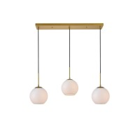 Baxter 3 Lights Brass Pendant With Frosted White Glass