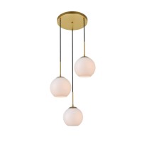 Baxter 3 Lights Brass Pendant With Frosted White Glass