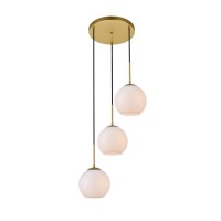 Baxter 3 Lights Brass Pendant With Frosted White Glass