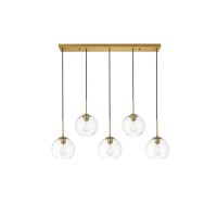 Baxter 5 Lights Brass Pendant With Clear Glass