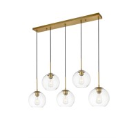 Baxter 5 Lights Brass Pendant With Clear Glass