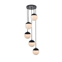 Eclipse 5 Lights Black Pendant With Frosted White Glass