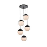 Eclipse 5 Lights Black Pendant With Frosted White Glass