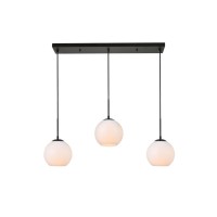 Baxter 3 Lights Black Pendant With Frosted White Glass