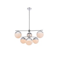 Eclipse 6 Lights Chrome Pendant With Frosted White Glass