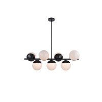 Eclipse 7 Lights Black Pendant With Frosted White Glass