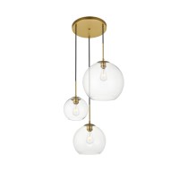 Baxter 3 Lights Brass Pendant With Clear Glass