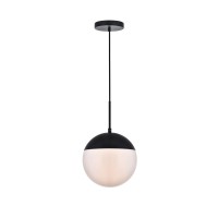 Eclipse 1 Light Black Pendant With Frosted White Glass