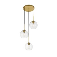 Baxter 3 Lights Brass Pendant With Clear Glass