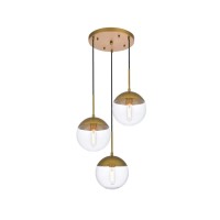 Eclipse 3 Lights Brass Pendant With Clear Glass