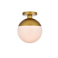 Eclipse 1 Light Brass Flush Mount With Frosted White Glass