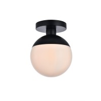 Eclipse 1 Light Black Flush Mount With Frosted White Glass