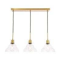 Clive 3 Light Brass And Clear Seeded Glass Pendant