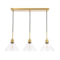 Clive 3 Light Brass And Clear Seeded Glass Pendant