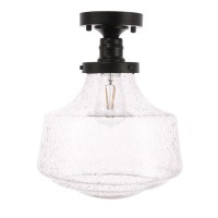 Lyle 1 Light Black And Clear Seeded Glass Flush Mount