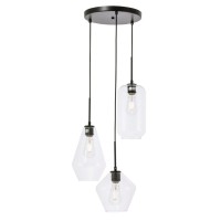 Gene 3 Light Black And Clear Glass Pendant