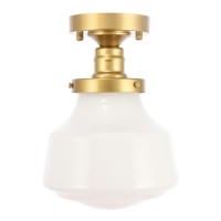 Lyle 1 Light Brass And Frosted White Glass Flush Mount