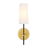 Mel 1 Light Brass And Black And White Shade Wall Sconce