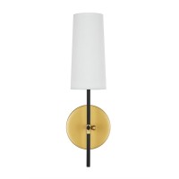 Mel 1 Light Brass And Black And White Shade Wall Sconce