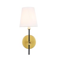 Mel 1 Light Brass And Black And White Shade Wall Sconce