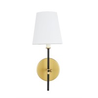 Mel 1 Light Brass And Black And White Shade Wall Sconce