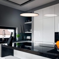 Integrated Led Pendant Light Height Adjustable Disc Chandelier In Black