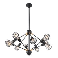 Multipivotingarm Chandelier Lighting With Led Filament Bulbs In Matt Black