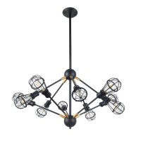 Multipivotingarm Chandelier Lighting With Led Filament Bulbs In Matt Black