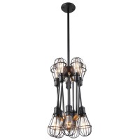 Multipivotingarm Chandelier Lighting With Led Filament Bulbs In Matt Black