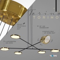 Vonn Lighting Vac3196Ab 39 In Torino Vac3196Ab Integrated Led Chandelier Lighting Fixture With Rotating Led Disk In Antique Bras