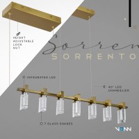 Vonn Lighting Vac3137Ab 40 In Sorrento Integrated Led Linear Chandelier Lighting Fixture In Antique Brass With 7 Shades