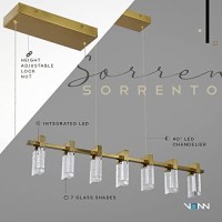 Vonn Lighting Vac3137Ab 40 In Sorrento Integrated Led Linear Chandelier Lighting Fixture In Antique Brass With 7 Shades