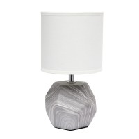 Simple Designs Lt2065Mbl Round Prism Mini Table Lamp With White Fabric Shade Gray Marble